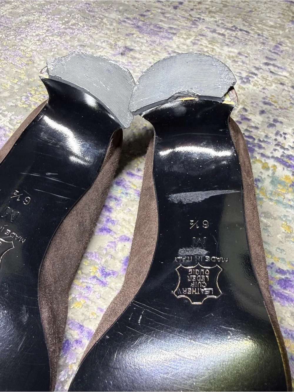 Vintage Yves Saint Laurent Suede Shoes Brown Heels Italy Luigi XV Almond toe - Picture 7 of 11